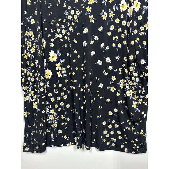 Karl Lagerfeld Paris Floral 3/4 Sleeve Blouse Cut Out Tie Neck Black Yellow 2X - Picture 9 of 10